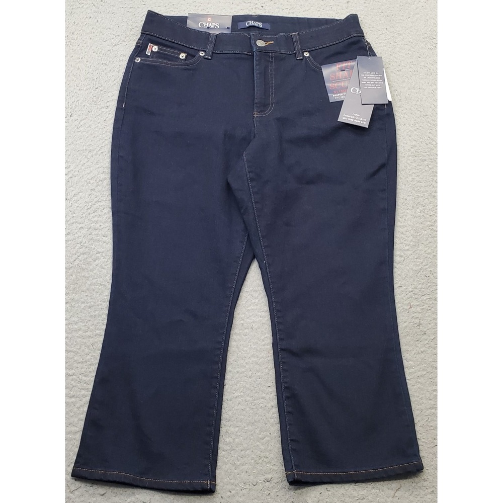 Chaps Capri Jeans Womens 10 Blue Denim Stretch Comfort Elastic Slim Leg Mid Rise